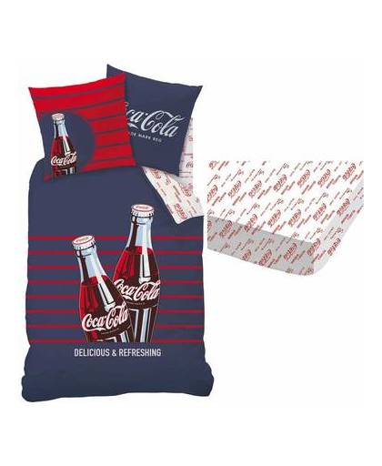 Coca cola lines - dekbedovertrek - eenpersoons - 140 x 200 cm - multi - inclusief hoeslaken