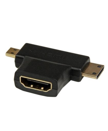 StarTech.com HDMI 2-in-1 T-adapter HDMI-naar-HDMI Mini of HDMI Micro-comboadapter F/M kabeladapter/verloopstukje