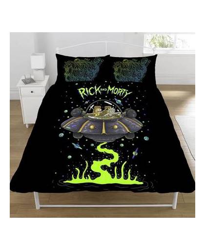 Rick & morty ufo spaceship - dekbedovertrek - tweepersoons - 200 x 200 cm - zwart