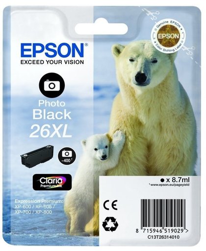 Epson Singlepack Photo Black 26XL Claria Premium Ink inktcartridge