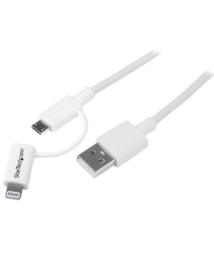 StarTech.com Apple Lightning- of Micro USB-naar-USB-kabel 1 m, wit mobiele telefoonkabel