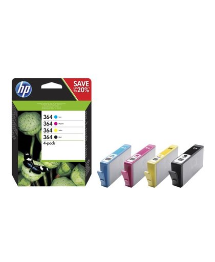 HP 364 originele zwart/cyaan/magenta/gele inktcartridges, 4-pack inktcartridge