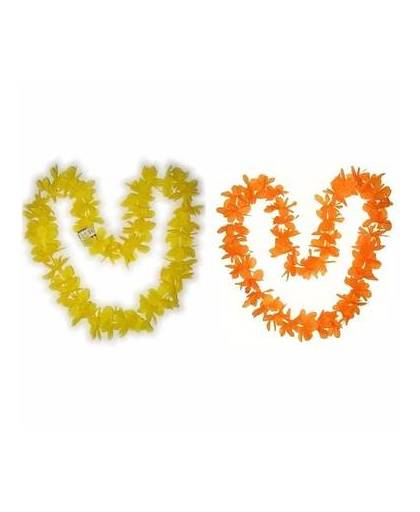 Hawaii bloemenkransen pakket oranje/geel 6 stuks
