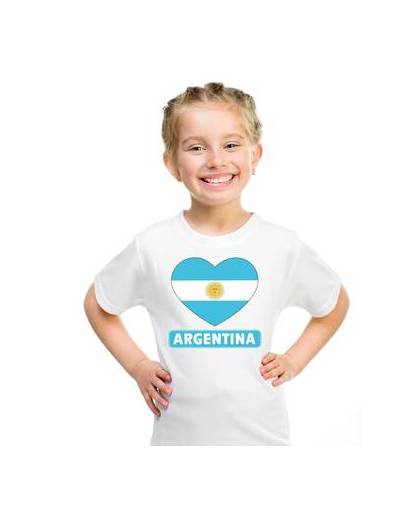 Argentinie kinder t-shirt met argentijnse vlag in hart wit jongens en meisjes s (122-128)