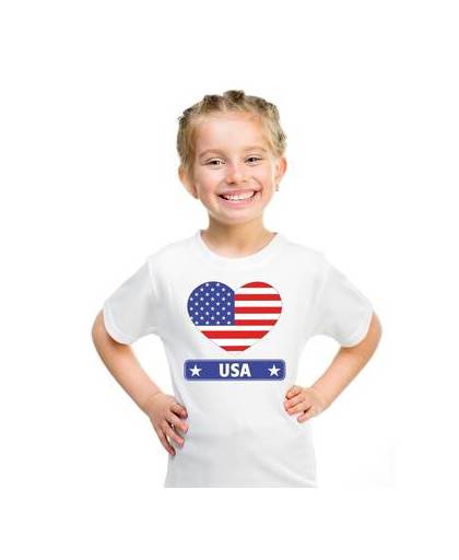 Amerika/ usa kinder t-shirt met amerikaanse vlag in hart wit jongens en meisjes l (146-152)