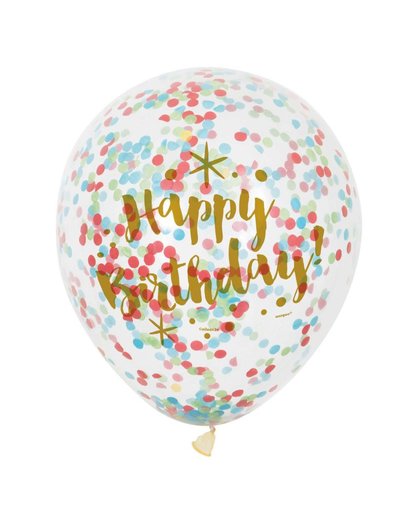Confetti Ballonnen Happy Birthday, 6st.