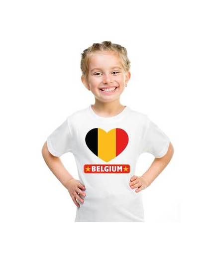 Belgie kinder t-shirt met belgische vlag in hart wit jongens en meisjes xs (110-116)