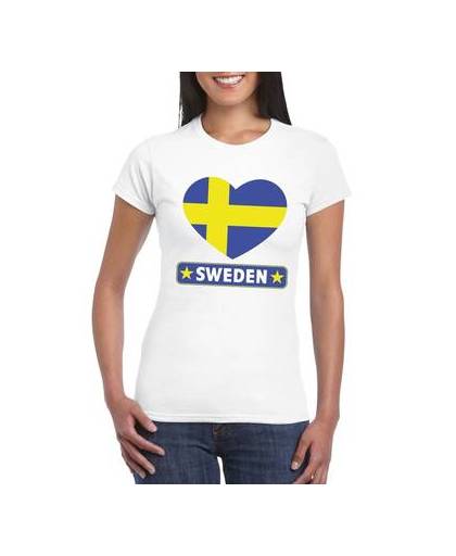 Zweden t-shirt met zweedse vlag in hart wit dames m