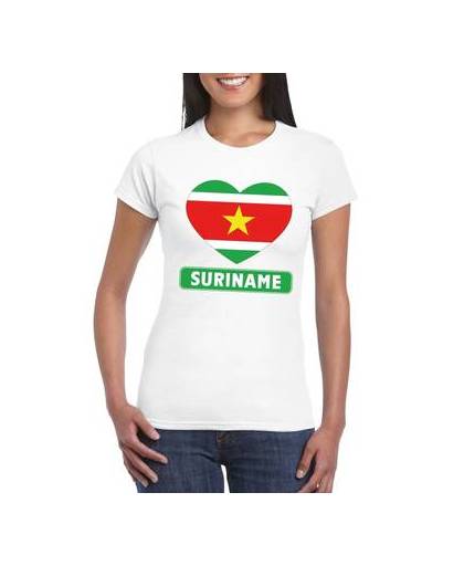 Suriname t-shirt met surinaamse vlag in hart wit dames s