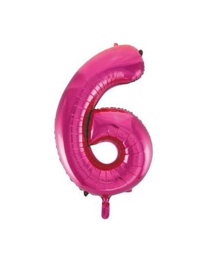 Cijfer 6 folie ballon roze van 86 cm