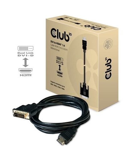 CLUB3D DVI to HDMI 1.4 Cable M/M 2 meter Bidirectional