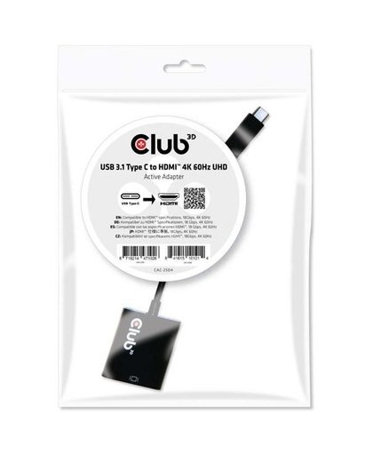CLUB3D USB 3.1 Type C to HDMI 2.0 UHD 4K 60Hz Active Adapter kabeladapter/verloopstukje