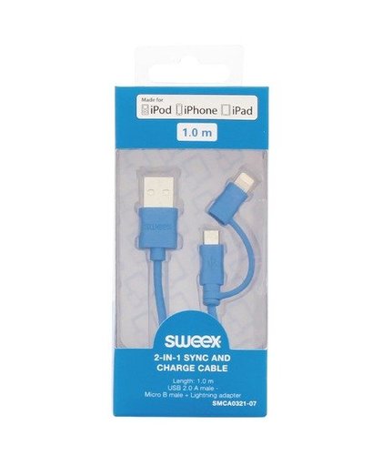 2-in-1 Sync and Charge Cable - Oplaad- / datakabel - Lightning / USB - micro-USB type B, Lightning (M) recht naar USB (M) recht - 1 m - blauw - rond