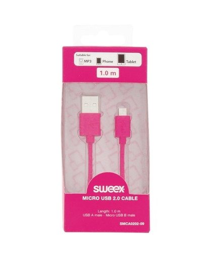 - USB-kabel - USB (M) naar micro-USB type B (M) - USB 2.0 - 1 m - rond - roze