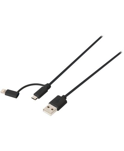 2-in-1 Sync and Charge Cable - Oplaad- / datakabel - Lightning / USB - micro-USB type B, Lightning (M) recht naar USB (M) recht - 1 m - zwart - rond
