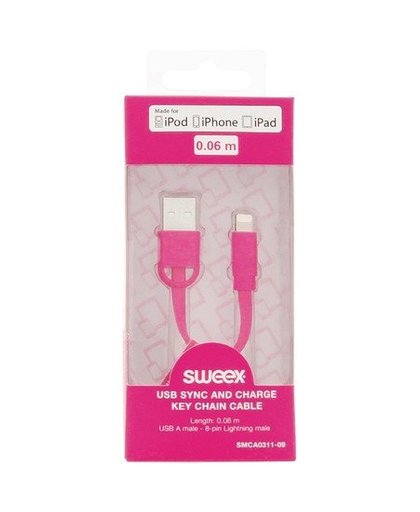 - Lightning-kabel - USB (M) recht naar Lightning (M) recht - 6 cm - roze - vlak - voor Apple iPad/iPhone/iPod (Lightning)