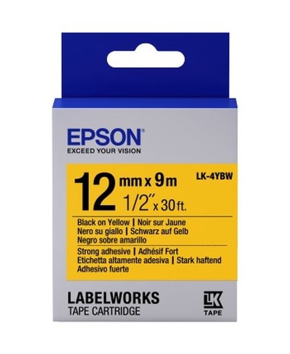 Epson Strong Adhesive Tape - LK-4YBW Strng adh Blk/Yell 12/9 labelprinter-tape