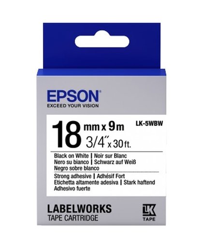 Epson Strong Adhesive Tape- LK-5WBW Strng adh Blk/Wht 18/9 labelprinter-tape