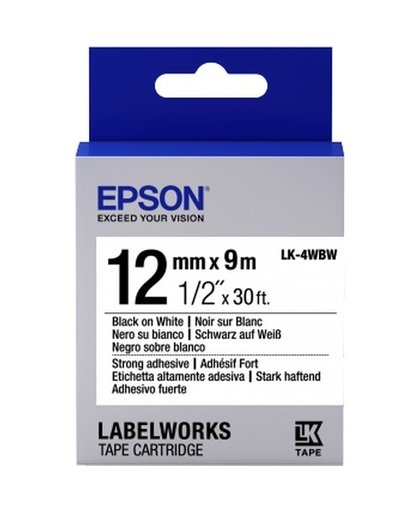 Epson Strong Adhesive Tape - LK-4WBW Strng adh Blk/Wht 12/9 labelprinter-tape