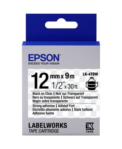 Epson Strong Adhesive Tape - LK-4TBW Strng adh Blk/Clear 12/9 labelprinter-tape