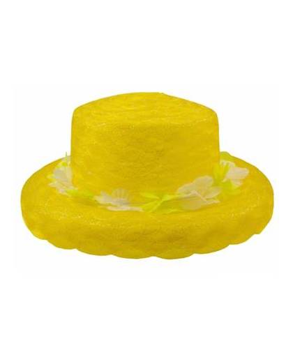 Gele hoed met bloemen