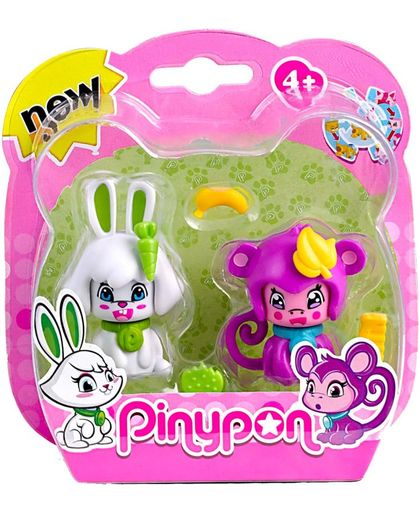 Pinypon speelfiguur huisdier konijntje en aapje
