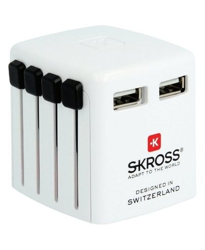 SKROSS World USB Charger - Netspanningsadapter - 2400 mA - 2 uitgangsaansluitingen (2 x USB) - wit - Wereldwijd
