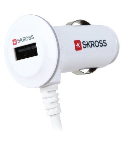 SKROSS Midget USB Car Charger PLUS - Stroomadapter voor auto - 2.1 A - 2 uitgangsaansluitingen (USB, micro-USB type B) - op kabel: Micro-USB - wit - v