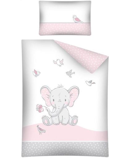 Dekbedovertrek ledikant olifant roze 100x135/40x60 cm