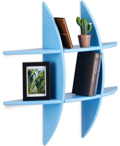 relaxdays wandbox rond met 6 vakken - origineel design - wandboard - 17 cm diep - wandkast blauw