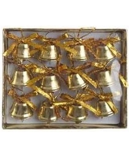 Gouden kerstboomversiering kerstbelletjes / klokjes - 12 stuks - metaal
