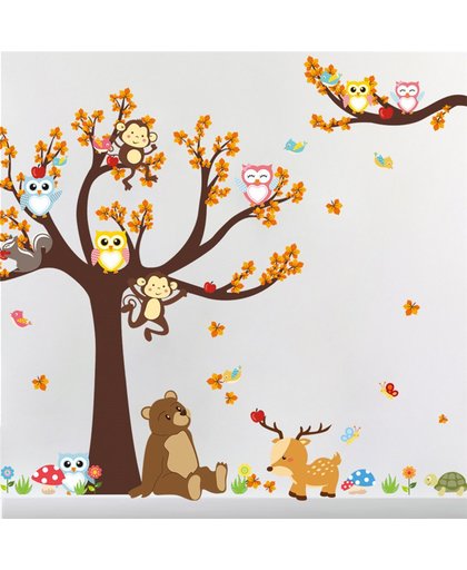 Muursticker XL vrolijke dieren - Aanrader!- wanddecoratie - Apen, uilen, herten - ideaal voor babykamer of kinderkamer - best verkocht