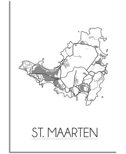 Plattegrond St. Maarten Landkaart poster DesignClaud - Wit Grijs - A2 poster