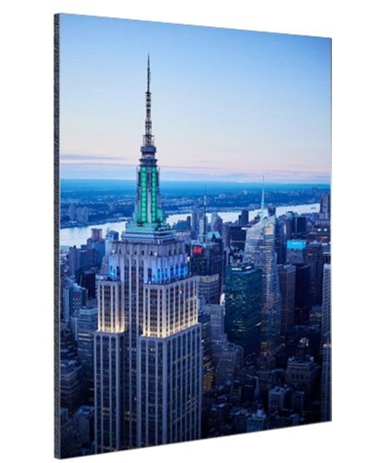 Empire State Building bij zonsondergang Aluminium 60x90 cm - Foto print op Aluminium (metaal wanddecoratie)