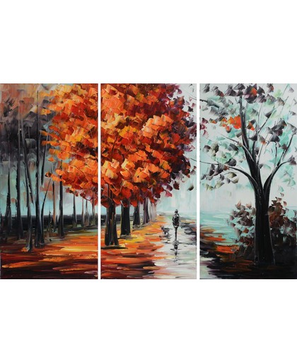 Schilderij herfst boswandeling 3 luik 90 x 60 Artello - Handgeschilderd