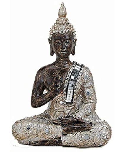 Boeddha beeldje zilver/bruin 21 cm