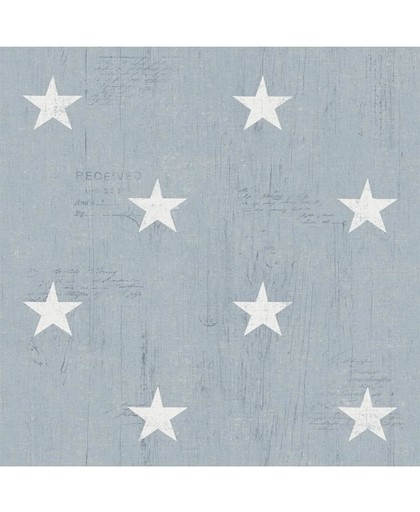 Vintage sterren blauw/wit behang (vliesbehang, blauw)