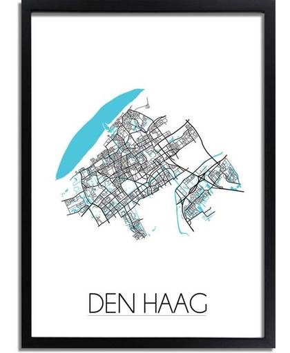 Plattegrond Den Haag Stadskaart poster DesignClaud - Wit - A2 + Fotolijst zwart