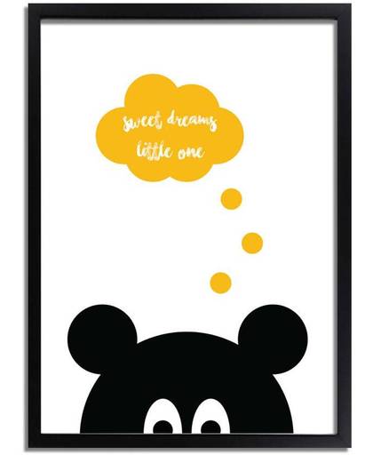 Kinderkamer poster Sweet Dreams DesignClaud - Zwart geel - A3 + fotolijst zwart