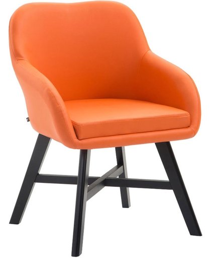Clp Eetkamerstoel KEPLER, wachtkamerstoel met armleuningen, bezoekersstoel met beukenhouten frame, keukenstoel, bekleding van kunstleer - oranje, kleur onderstel : zwart,