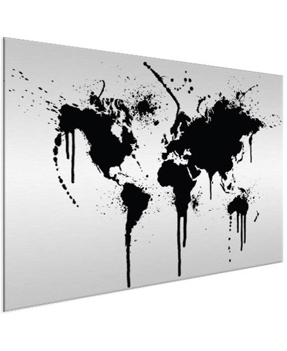 Wereldkaart zwarte inkt Aluminium 60x40 cm