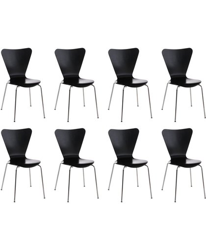 Clp 8x robuuste en gemakkelijk te onderhouden stapelstoel CALISTO, ergonomisch gevormde stoel, bezoekersstoel, wachtkamerstoel, stevig chromen frame, stapelbaar, - zwart