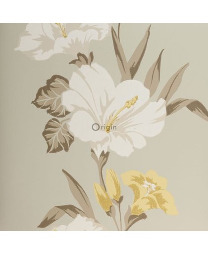 lijmdruk vlies behang Hibiscus ijs blauw - 307139 van Origin - luxury wallcoverings uit Couture