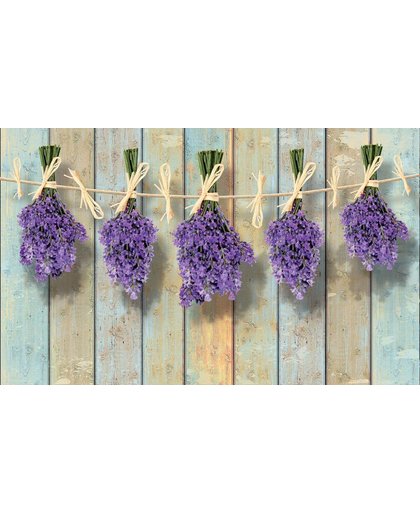 Fotobehang Wooden Wall Flowers Lavender | XL - 208cm x 146cm | 130g/m2 Vlies