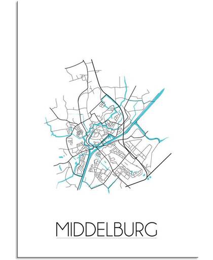 Plattegrond Middelburg Stadskaart poster DesignClaud - Wit - A3 poster