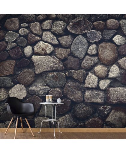 Fotobehang - Muur van donkere natuursteen