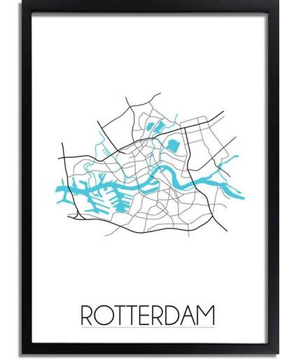 Plattegrond Rotterdam Stadskaart poster DesignClaud - Wit - A3 + fotolijst zwart