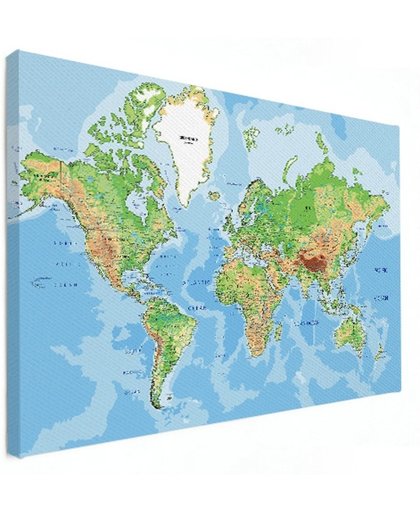 Wereldkaart geografisch canvas 120x80 cm