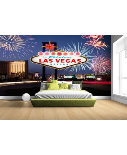 Las Vegas welkomsbord met vuurwerk Fotobehang 380x265 (Airtex, Naadloos)