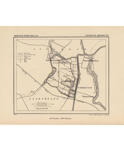 Historische kaart, plattegrond van gemeente Krommenie in Noord Holland uit 1867 door Kuyper van Kaartcadeau.com